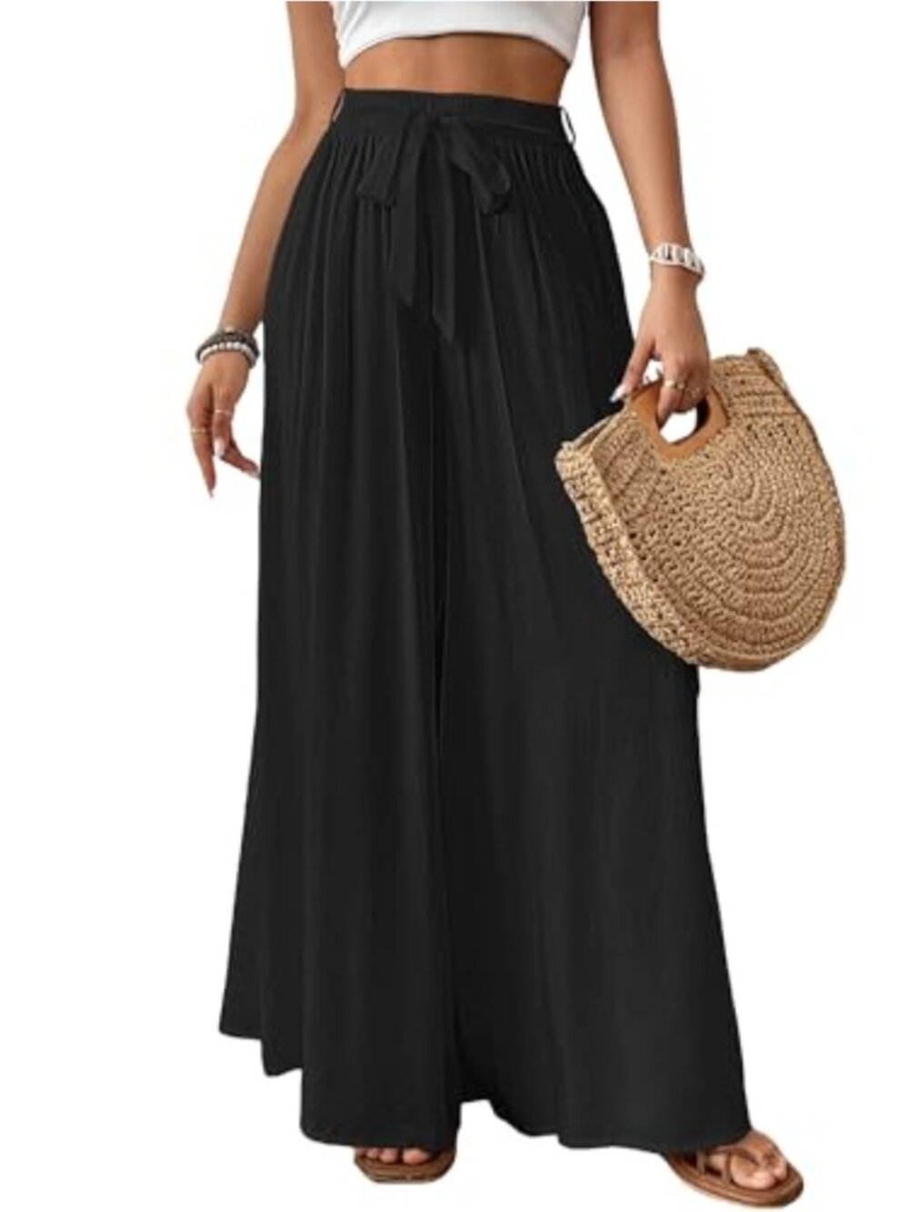 High Waisted Floral Wide Leg Palazzo Pants with Belt